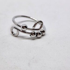 Fidget Ring Anxiety Beaded Swirl Fashion Jewelry Silvertone Size 8.5